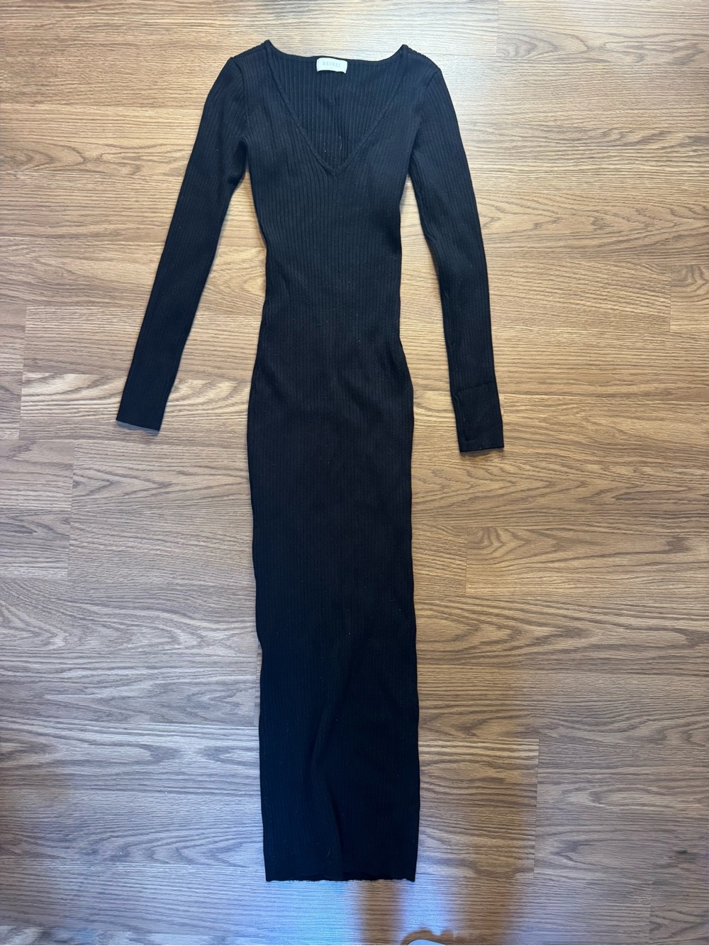 Meshki Black Ribbed Long Sleeve Maxi Dress